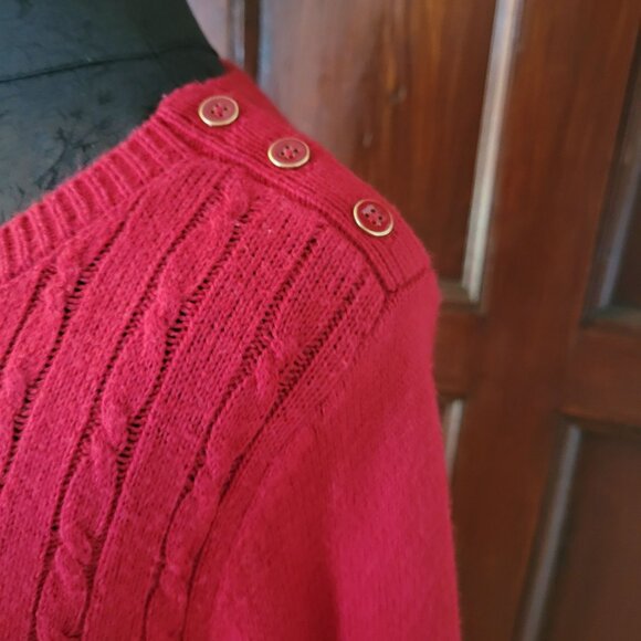 Talbots Cable Knit Red Sweater With Button Detail M - Picture 2 of 7